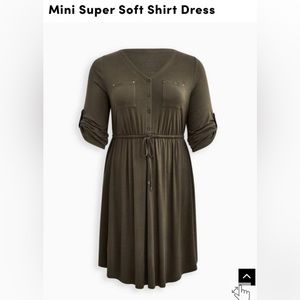 EUC torrid olive green super soft shirt dress size 1